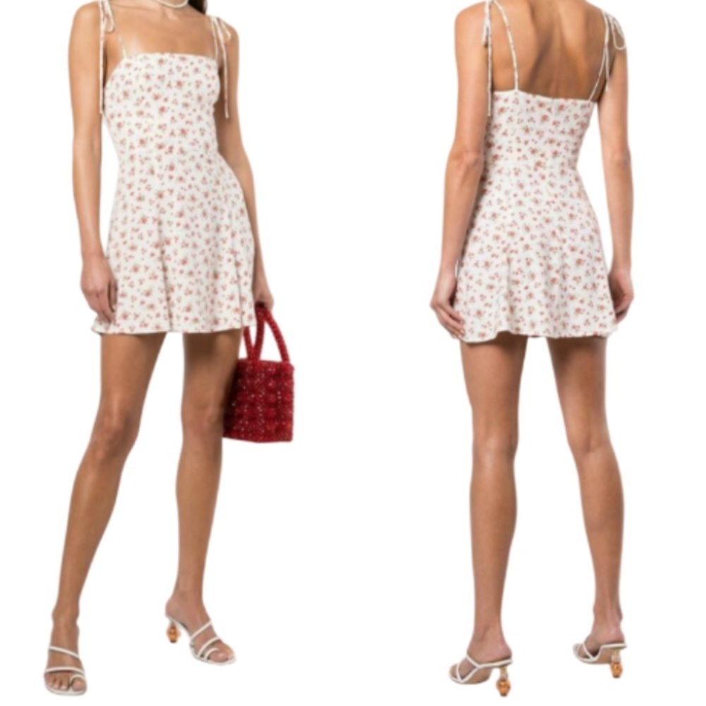 Reformation Bisque Floral Print Mini Dress- 12 - Picture 1 of 14